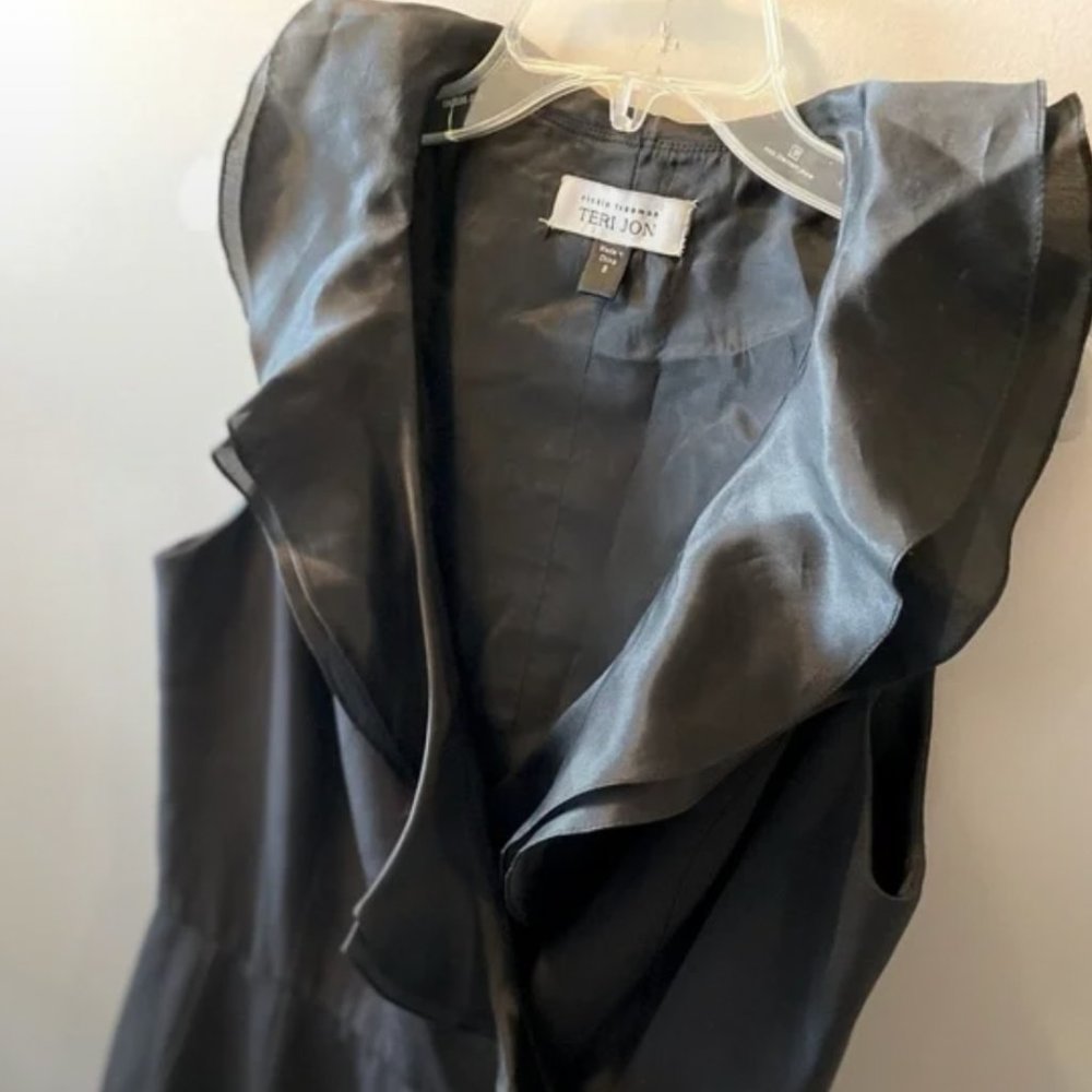 *BLACK DRESS* Summer Wedding - Silk Button Wrap - Rickie Freeman/Teri Jon Black